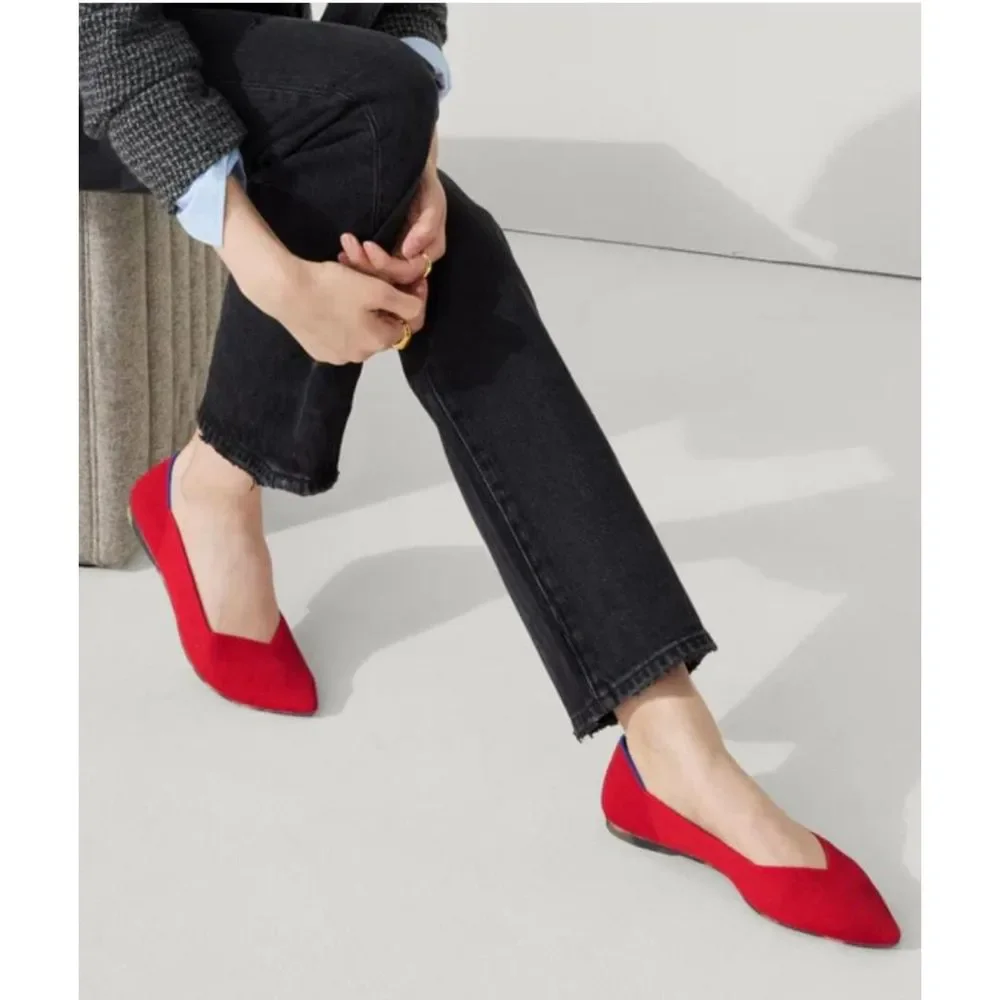 ROTHY'S Women's Comfortable Pointed-Toe Knit Upper Flats in Red Size 7.5 NWOB